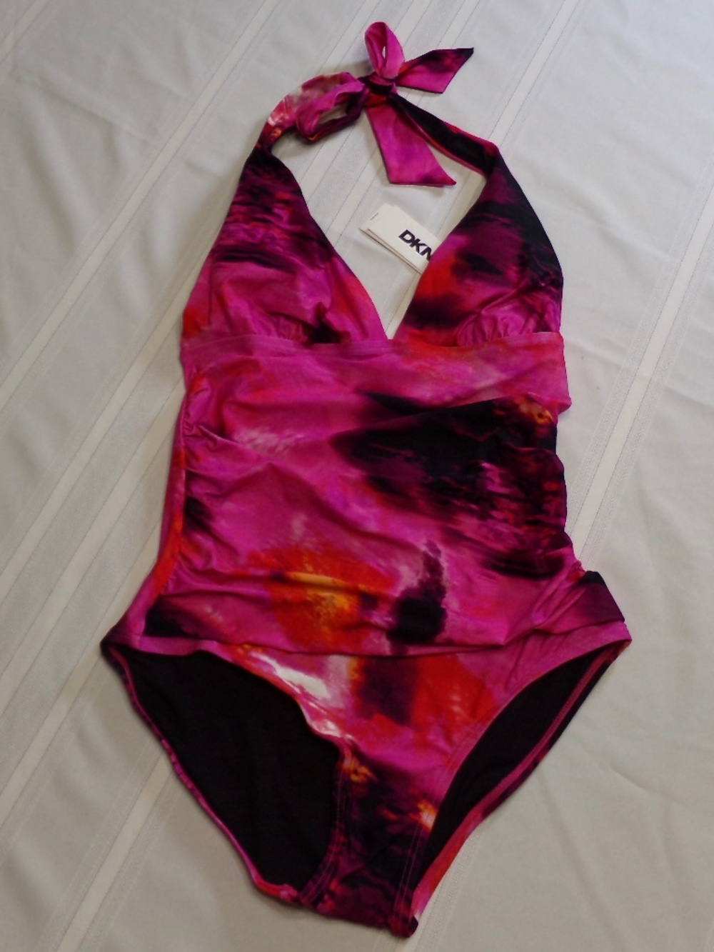 NWT DKNY Abstract Pattern 1PC SwimSuit,Tummy Comp,Removable Cups Sz L,M,S,XS
